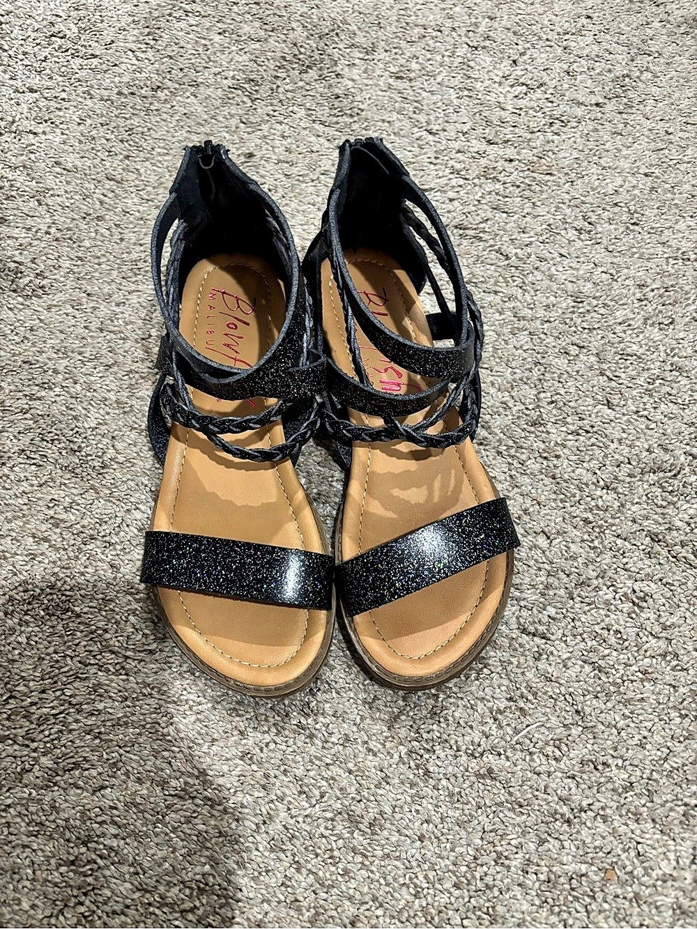 Glitter Strappy Sandals in Black US Youth size 5